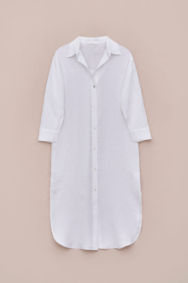 LINEN SHIRT DRESS WITH THREE QUARTER SLEEVES