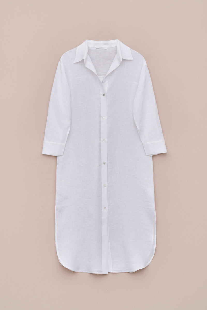 LINEN SHIRT DRESS WITH THREE QUARTER SLEEVES