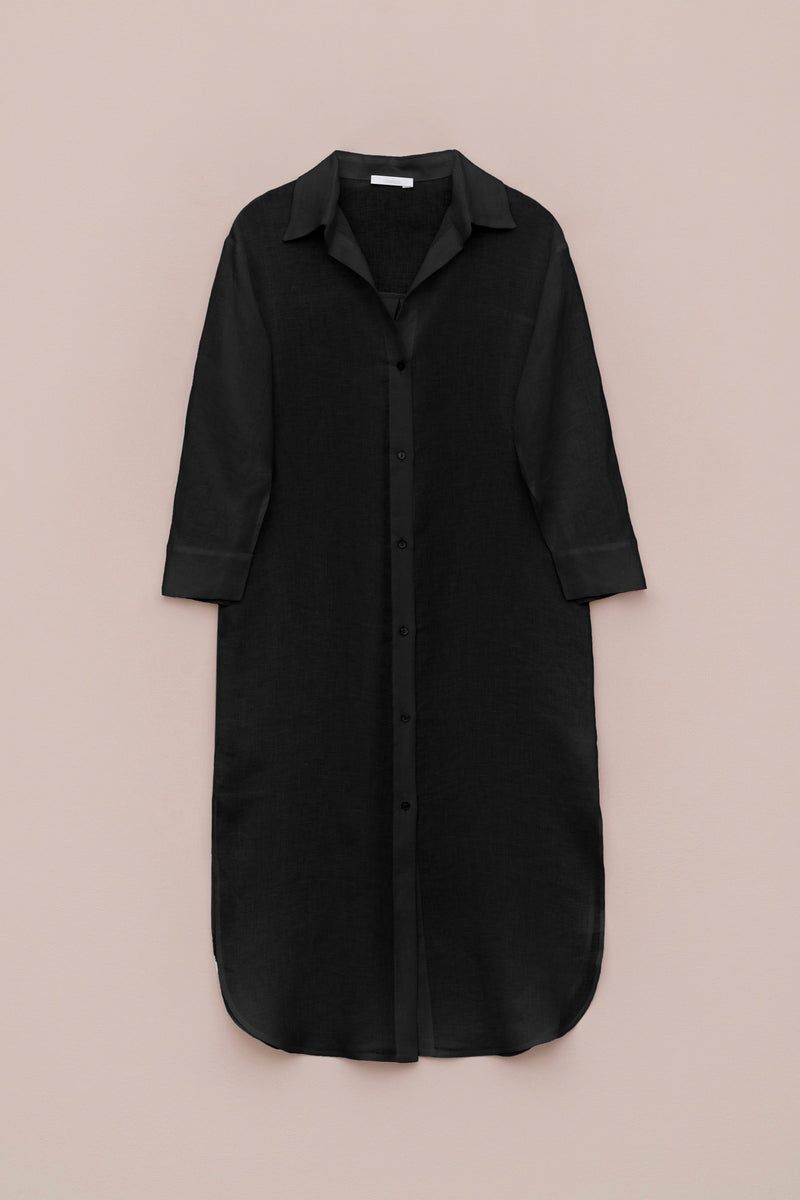 LINEN SHIRT DRESS WITH THREE QUARTER SLEEVES