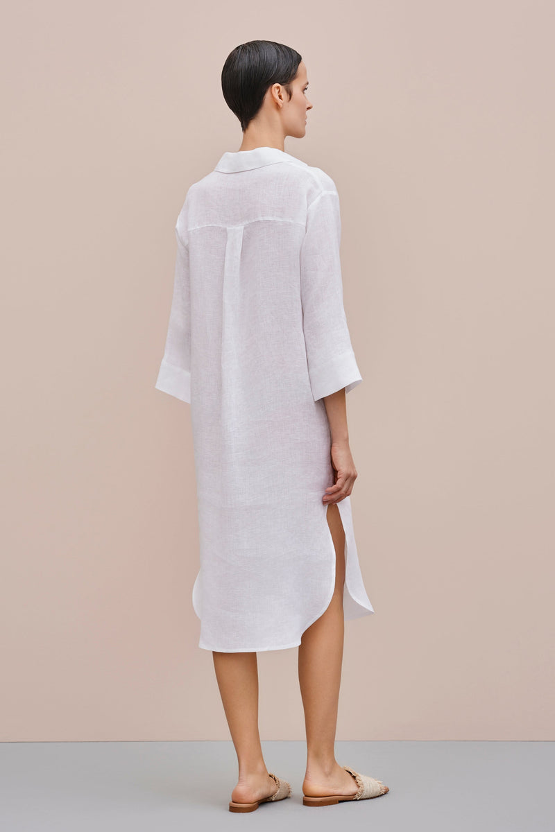 LINEN SHIRT DRESS WITH THREE QUARTER SLEEVES