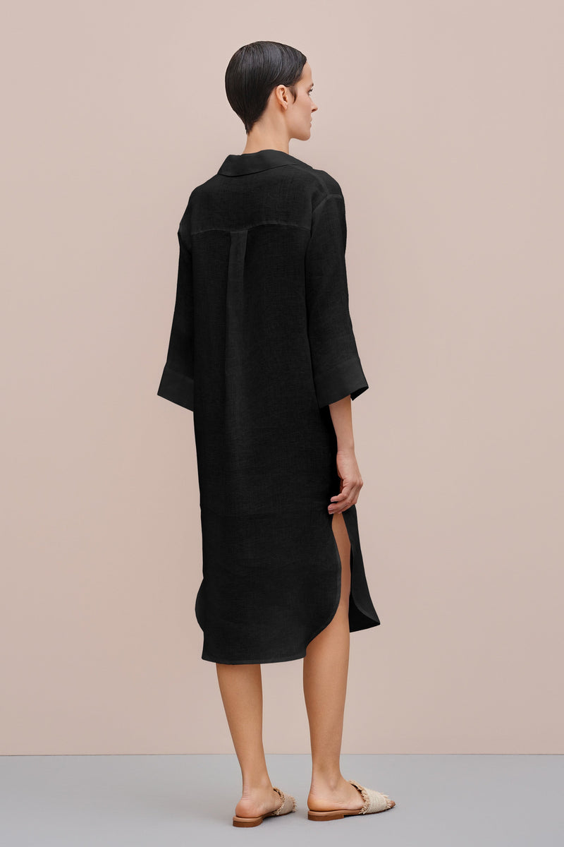 LINEN SHIRT DRESS WITH THREE QUARTER SLEEVES