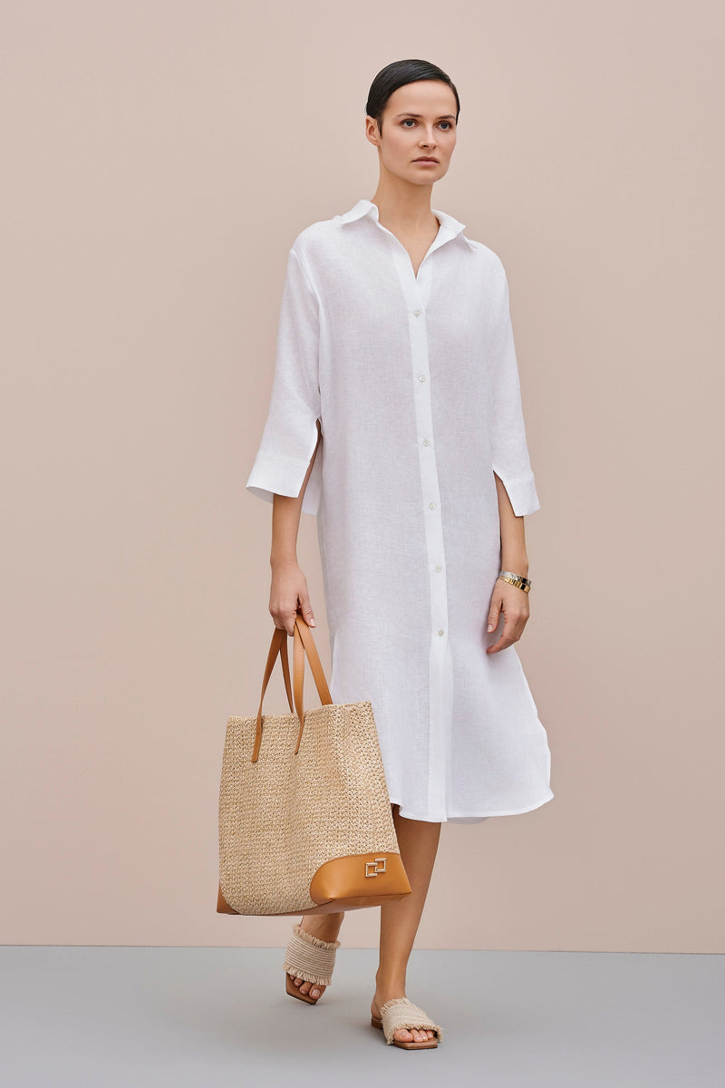 LINEN SHIRT DRESS WITH THREE QUARTER SLEEVES