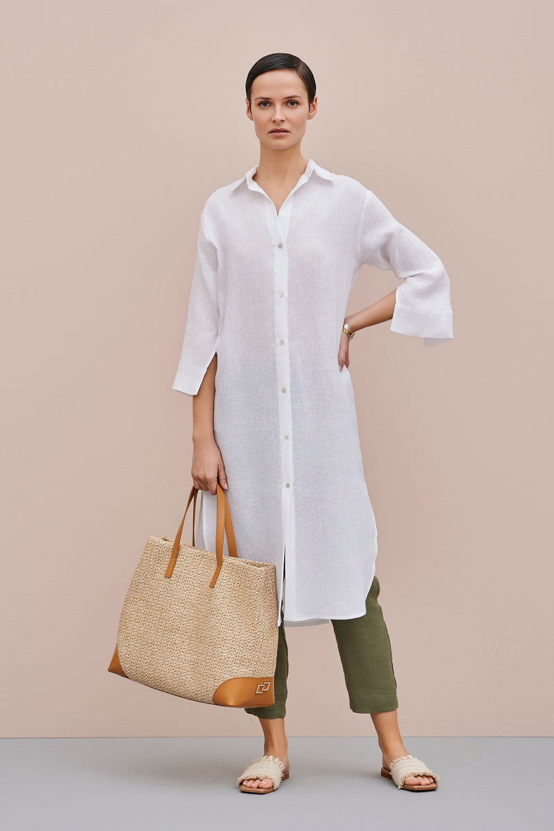 LINEN SHIRT DRESS WITH THREE QUARTER SLEEVES