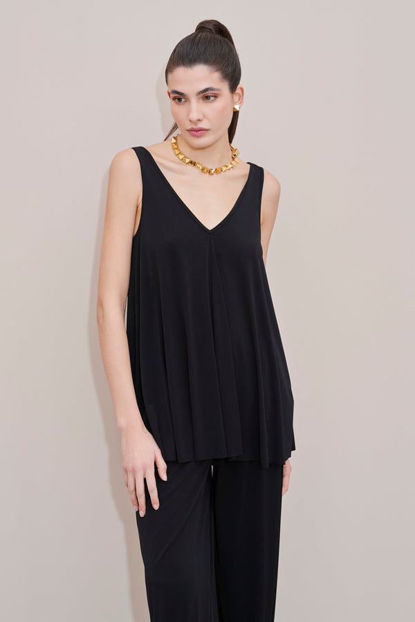 SLEEVELESS TOP IN JERSEY CREPE WITH FLARED HEM