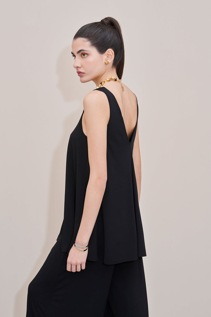 SLEEVELESS TOP IN JERSEY CREPE WITH FLARED HEM